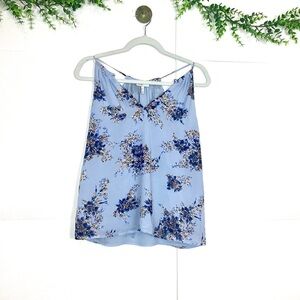 Joie Blue silk tank top Sleeveless Camisole XS Floral v-Neck X Small Blouse